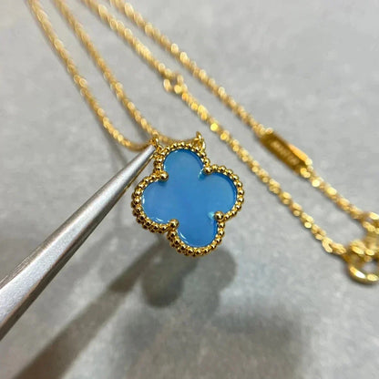 [⭐Shinejoy]CLOVER 15MM BLUE AGATE NECKLACE