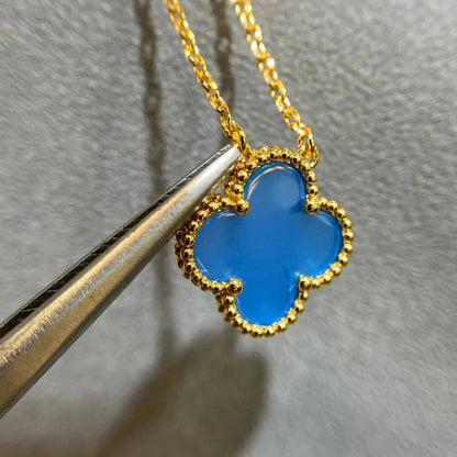 [⭐Shinejoy]CLOVER 15MM BLUE AGATE NECKLACE