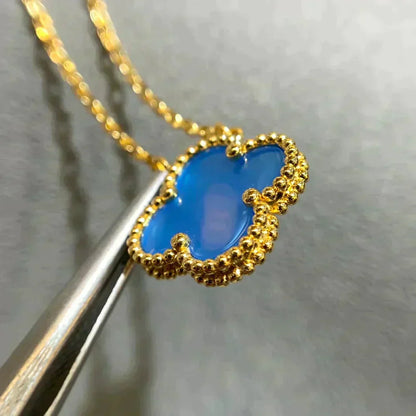 [⭐Shinejoy]CLOVER 15MM BLUE AGATE NECKLACE