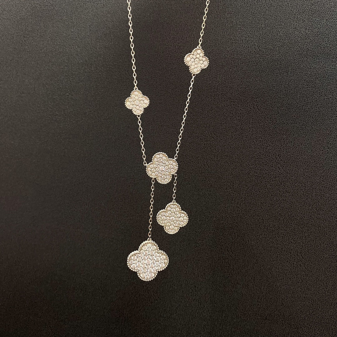 [⭐Shinejoy]CLOVER 5 MOTIFS SILVER DIAMONDS NECKLACE