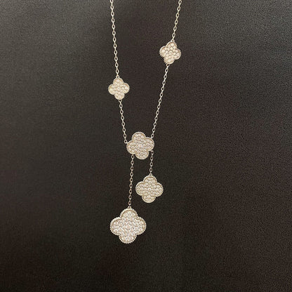 [⭐Shinejoy]CLOVER 5 MOTIFS SILVER DIAMONDS NECKLACE