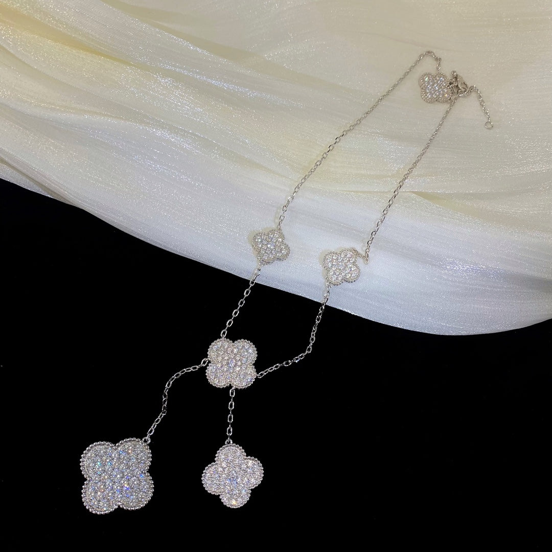 [⭐Shinejoy]CLOVER 5 MOTIFS SILVER DIAMONDS NECKLACE