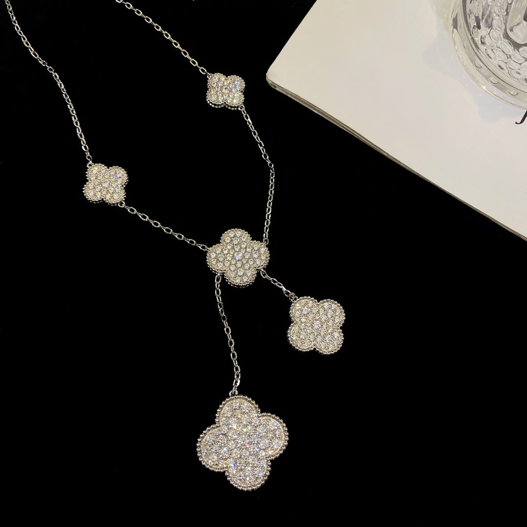 [⭐Shinejoy]CLOVER 5 MOTIFS SILVER DIAMONDS NECKLACE