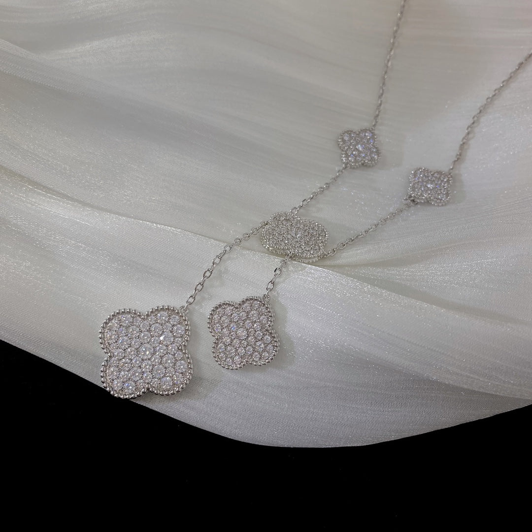 [⭐Shinejoy]CLOVER 5 MOTIFS SILVER DIAMONDS NECKLACE