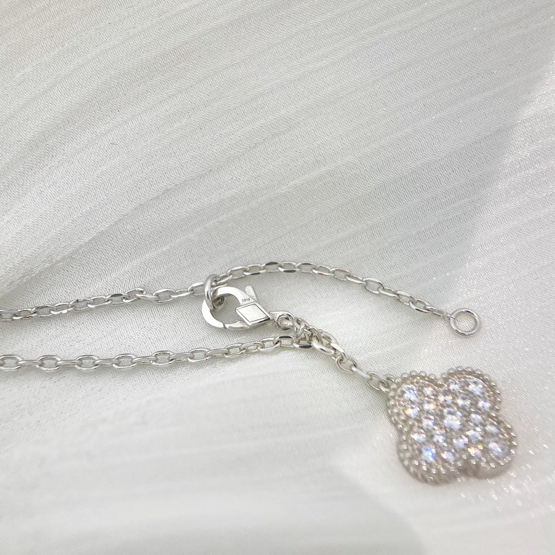 [⭐Shinejoy]CLOVER 5 MOTIFS SILVER DIAMONDS NECKLACE