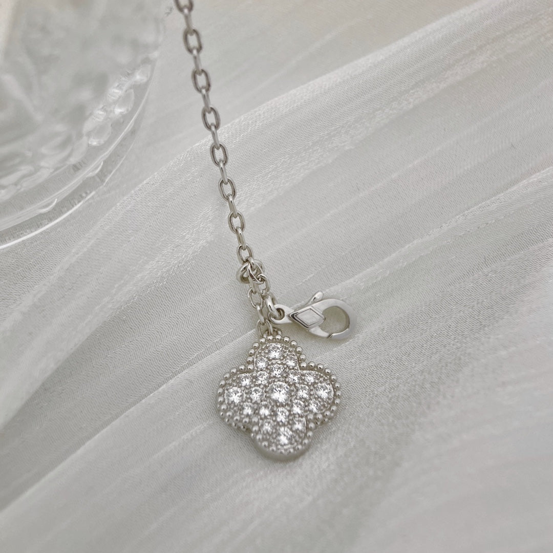 [⭐Shinejoy]CLOVER 5 MOTIFS SILVER DIAMONDS NECKLACE