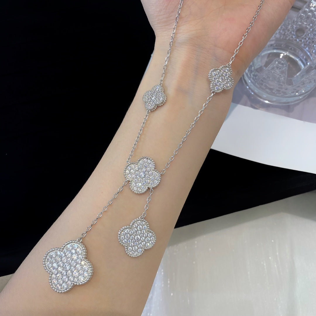 [⭐Shinejoy]CLOVER 5 MOTIFS SILVER DIAMONDS NECKLACE