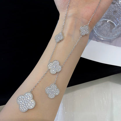 [⭐Shinejoy]CLOVER 5 MOTIFS SILVER DIAMONDS NECKLACE