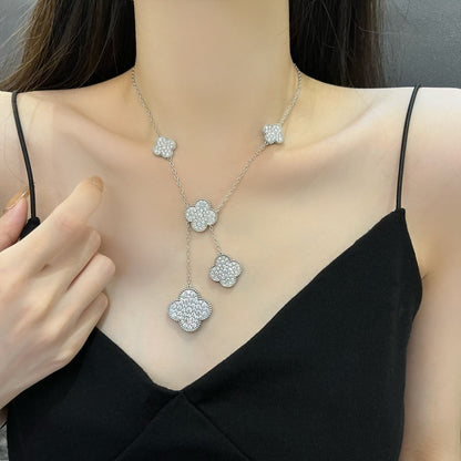 [⭐Shinejoy]CLOVER 5 MOTIFS SILVER DIAMONDS NECKLACE
