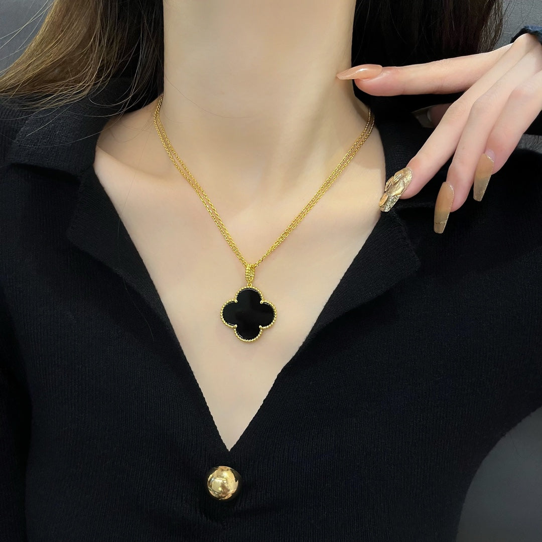 [⭐Shinejoy]CLOVER 25MM NECKLACE GOLD ONYX