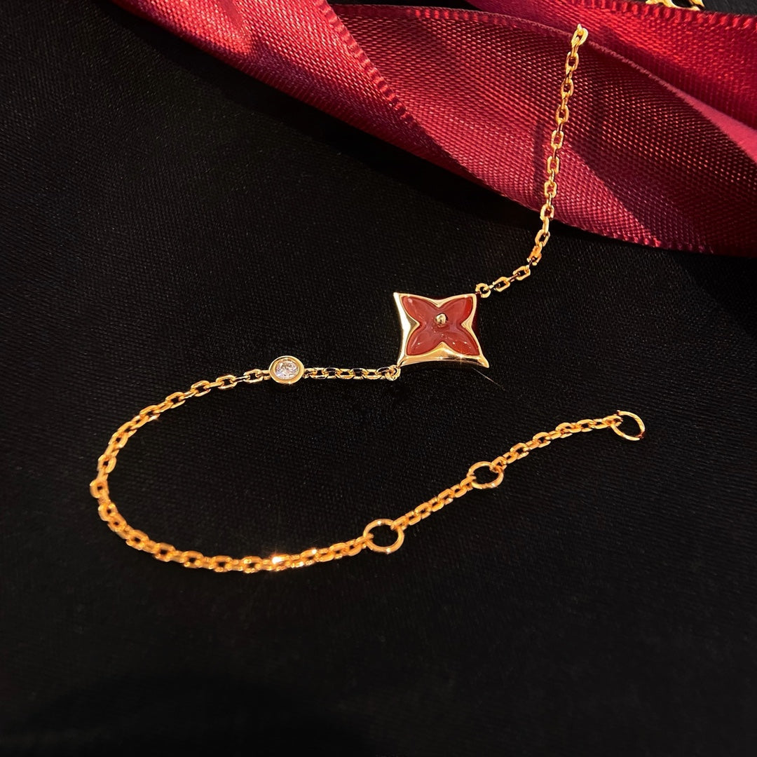 [⭐Shinejoy]COLOR STAR CARNELIAN PINK GOLD DIAMOND BRACELET