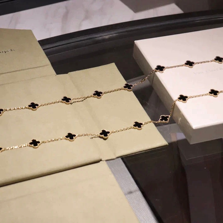 [⭐Shinejoy]CLOVER 20 MOTIFS ONYX NECKLACE