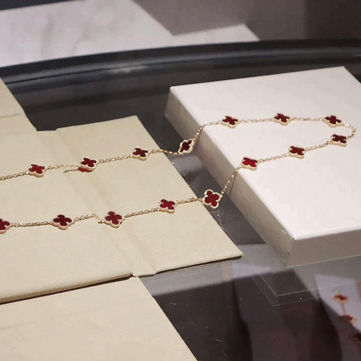 [⭐Shinejoy]CLOVER 20 MOTIFS CARNELIAN NECKLACE