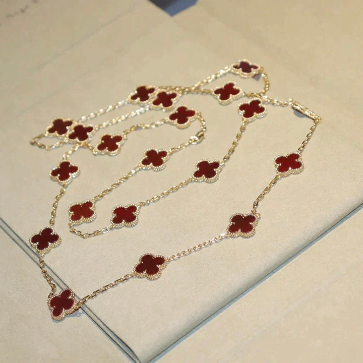 [⭐Shinejoy]CLOVER 20 MOTIFS CARNELIAN NECKLACE
