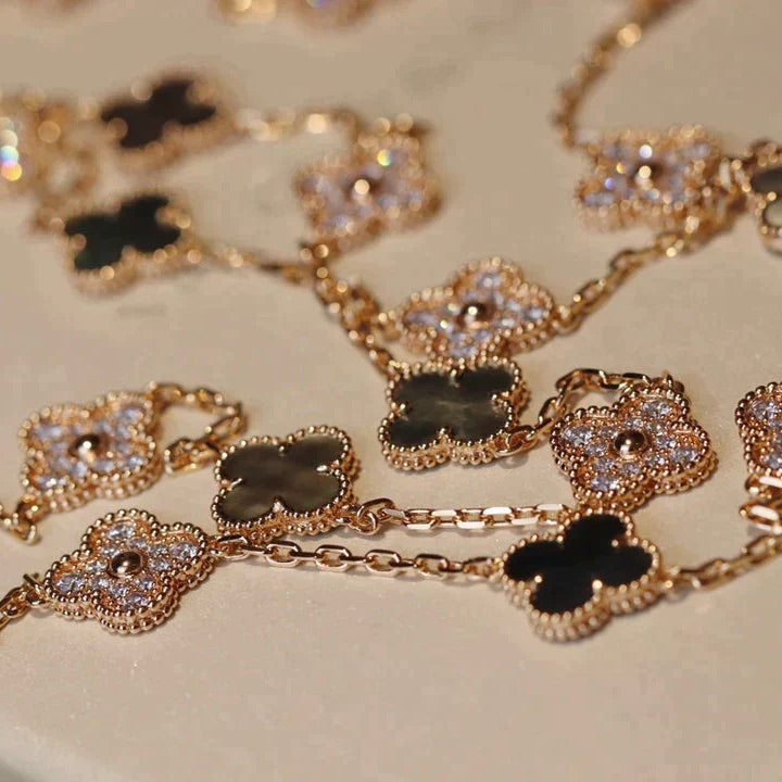 [⭐Shinejoy]CLOVER 20 MOTIFS DARK MOP DIAMOND  NECKLACE