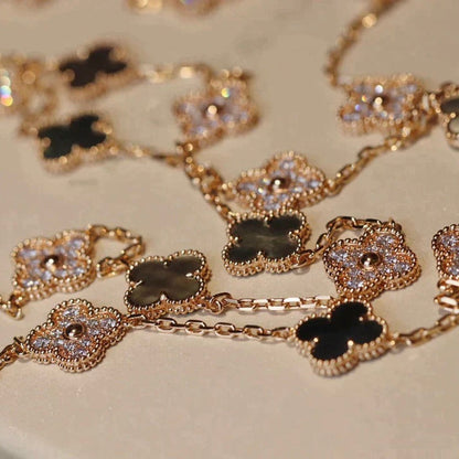 [⭐Shinejoy]CLOVER 20 MOTIFS DARK MOP DIAMOND  NECKLACE