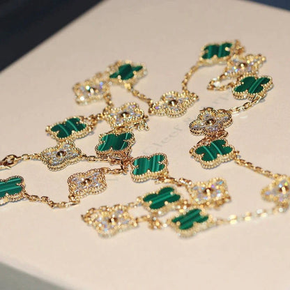 [⭐Shinejoy]CLOVER 20 MOTIFS MALACHITE DIAMOND NECKLACE