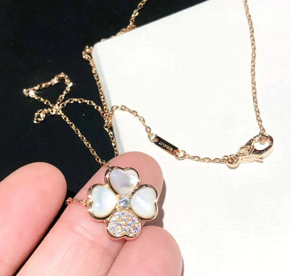 [⭐Shinejoy]CLOVER MOP DIAMOND ROSE GOLD NECKLACE