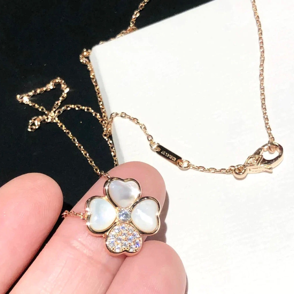 [⭐Shinejoy]CLOVER MOP DIAMOND ROSE GOLD NECKLACE