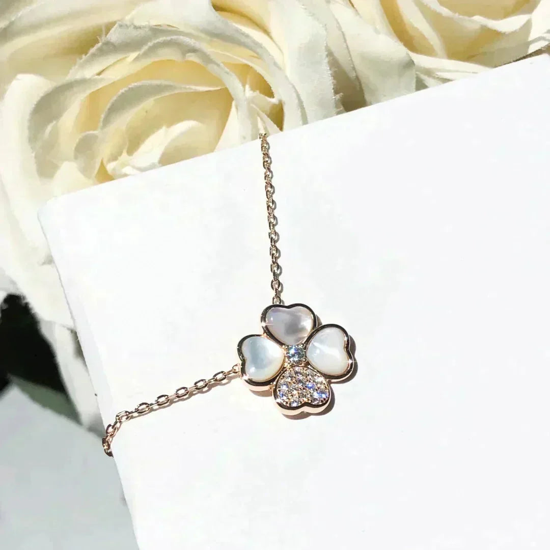 [⭐Shinejoy]CLOVER MOP DIAMOND ROSE GOLD NECKLACE
