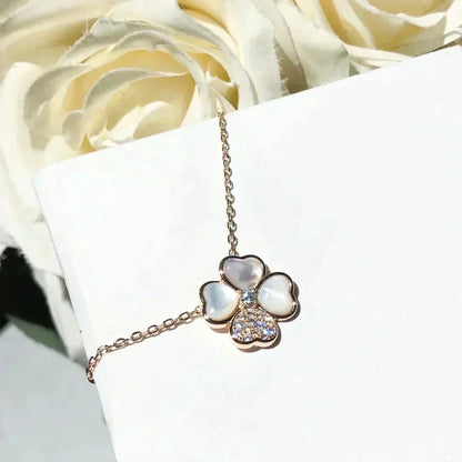 [⭐Shinejoy]CLOVER MOP DIAMOND ROSE GOLD NECKLACE