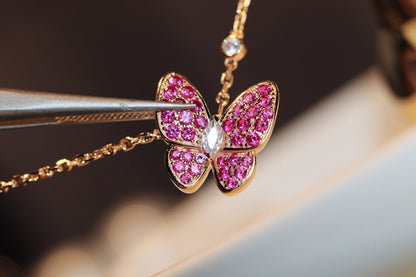 [⭐Shinejoy]BUTTERFLY RED DIAMOND ROSE GOLD NECKLACE