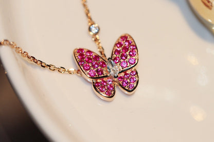 [⭐Shinejoy]BUTTERFLY RED DIAMOND ROSE GOLD NECKLACE