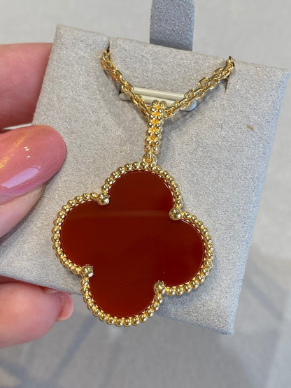 [⭐Shinejoy]CLOVER 25MM NECKLACE GOLD CARNELIAN