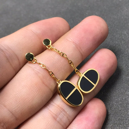 [⭐Shinejoy]CHAINE VERSO BLACK CERAMIC SILVER EARRINGS