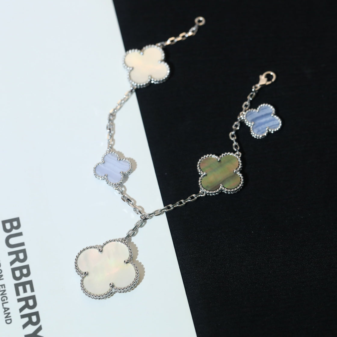 [⭐Shinejoy]CLOVER BRACELET 5 MOTIFS MOP CHALCEDONY SILVER
