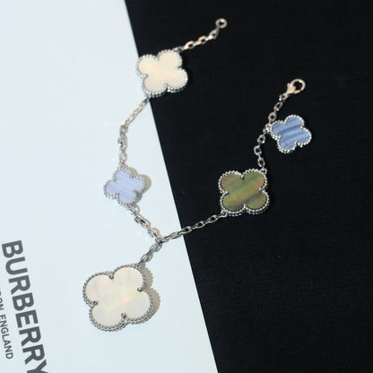 [⭐Shinejoy]CLOVER BRACELET 5 MOTIFS MOP CHALCEDONY SILVER