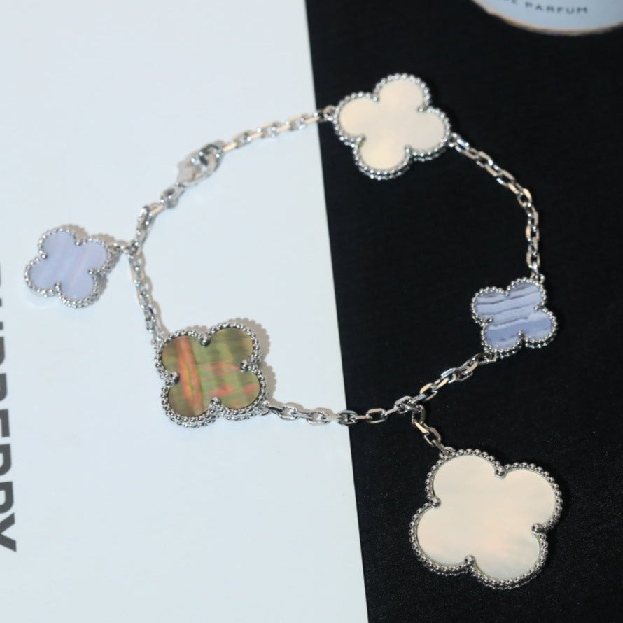 [⭐Shinejoy]CLOVER BRACELET 5 MOTIFS MOP CHALCEDONY SILVER