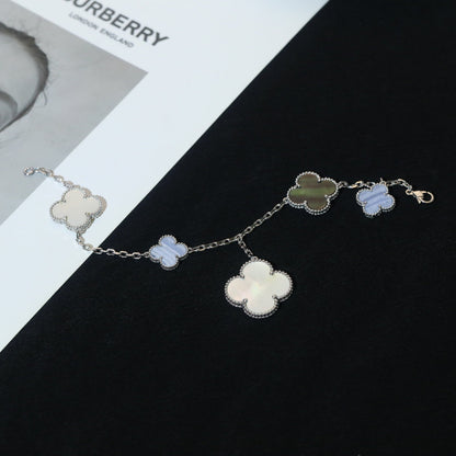 [⭐Shinejoy]CLOVER BRACELET 5 MOTIFS MOP CHALCEDONY SILVER