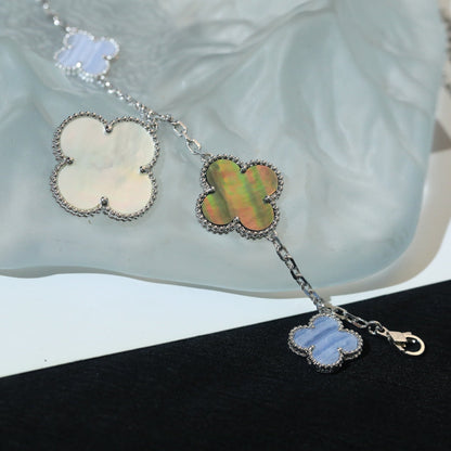 [⭐Shinejoy]CLOVER BRACELET 5 MOTIFS MOP CHALCEDONY SILVER