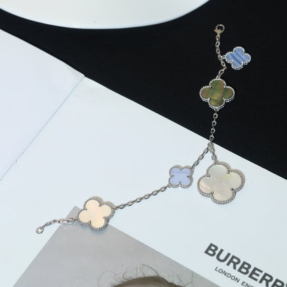 [⭐Shinejoy]CLOVER BRACELET 5 MOTIFS MOP CHALCEDONY SILVER