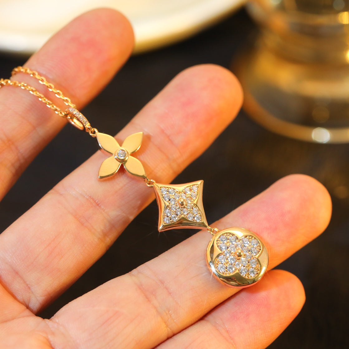 [⭐Shinejoy]STAR AND SUN DIAMOND PINK GOLD NECKLACE