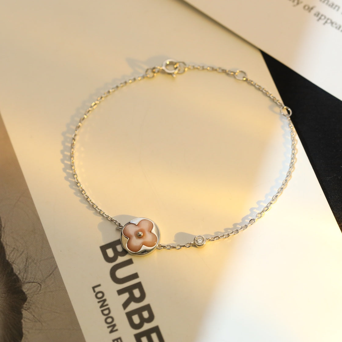 [⭐Shinejoy]SUN MOTIF PINK MOP SILVER BRACELET