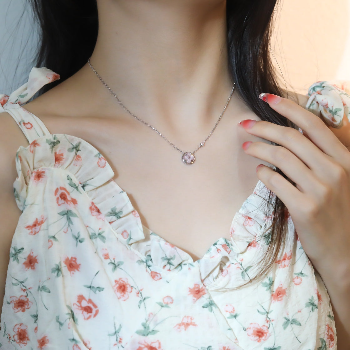 [⭐Shinejoy]SUN PEDANT PINK GOLD 1 DIAMOND NECKLACE