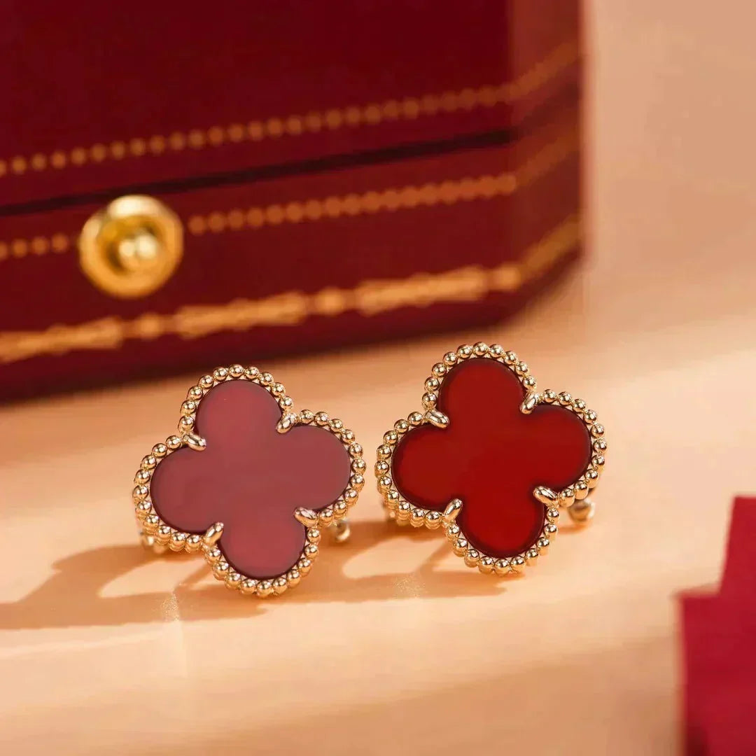 [⭐Shinejoy]CLOVER MEDIUM 1 MOTIFS CARNELIAN  EARRINGS