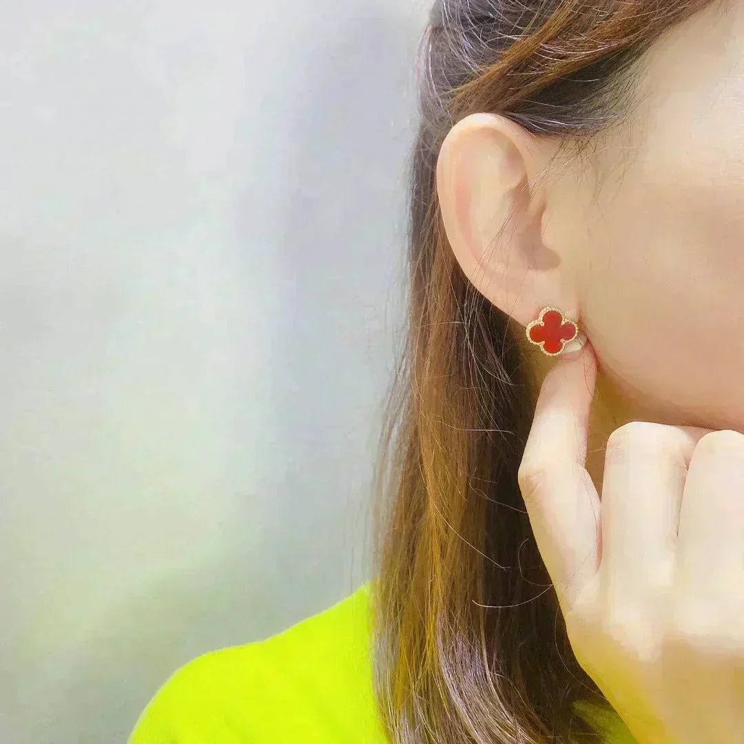 [⭐Shinejoy]CLOVER MEDIUM 1 MOTIFS CARNELIAN  EARRINGS