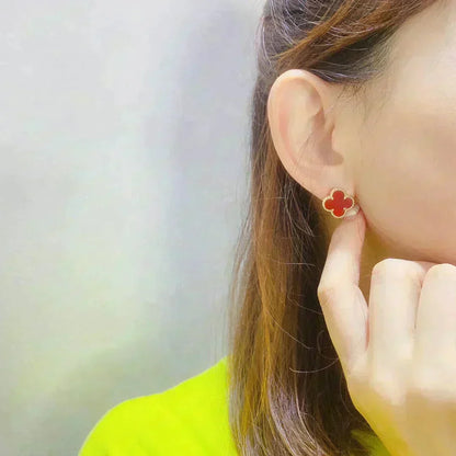 [⭐Shinejoy]CLOVER MEDIUM 1 MOTIFS CARNELIAN  EARRINGS