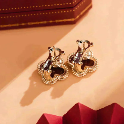[⭐Shinejoy]CLOVER MEDIUM 1 MOTIFS CARNELIAN  EARRINGS