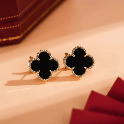[⭐Shinejoy]CLOVER MEDIUM 1 MOTIFS  ONYX STUD EARRINGS