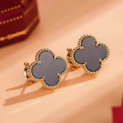 [⭐Shinejoy]CLOVER MEDIUM 1 MOTIFS  ONYX STUD EARRINGS