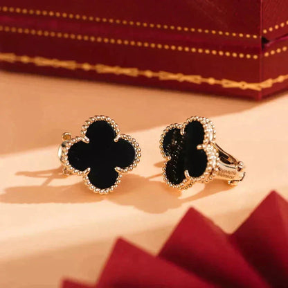 [⭐Shinejoy]CLOVER MEDIUM 1 MOTIFS  ONYX STUD EARRINGS