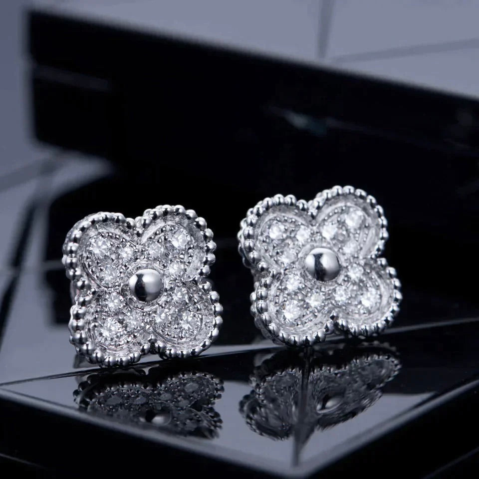 [⭐Shinejoy]CLOVER 1 MOTIFS DIAMOND STUD EARRINGS SILVER