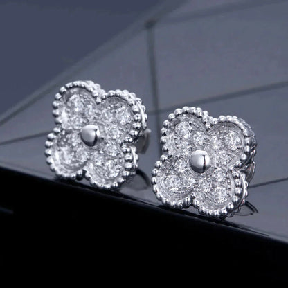 [⭐Shinejoy]CLOVER 1 MOTIFS DIAMOND STUD EARRINGS SILVER