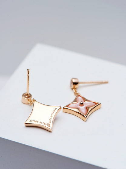 [⭐Shinejoy]DOUBLE STAR PINK GOLD MOP DROP EARRINGS