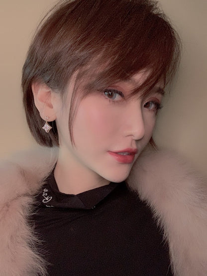 [⭐Shinejoy]DOUBLE STAR PINK GOLD MOP DROP EARRINGS
