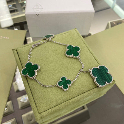 [⭐Shinejoy]CLOVER 5 MOTIFS SIVLER MALACHITE BRACELET